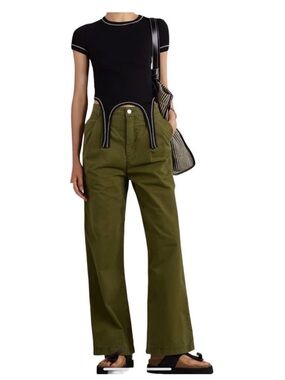 FRAME Pleated Chinos Wide Leg Surplus Green Pants Size 26 Olive Army Green